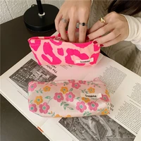 korean 3d flower printed pencil case travel cosmetic bag makeup lipsticks brushes storage bag floral zipper pen bags pouch