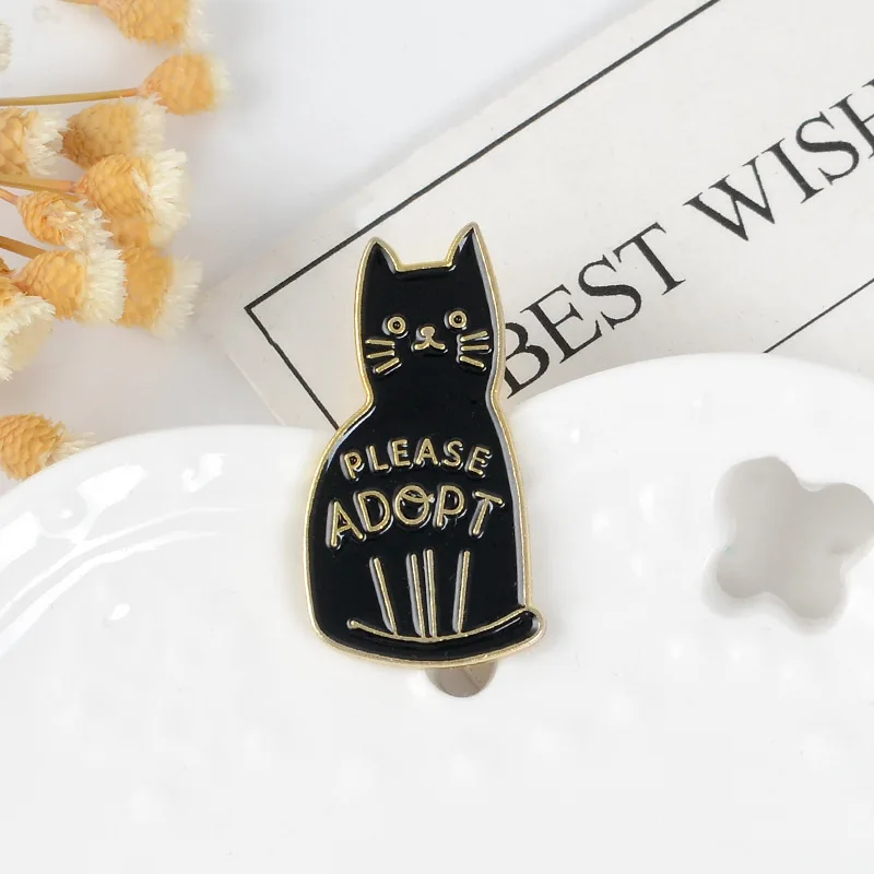 Black Cat Ghost Despise Gesture Brooch Please Adopt Cowboy Badge Wild Collar |