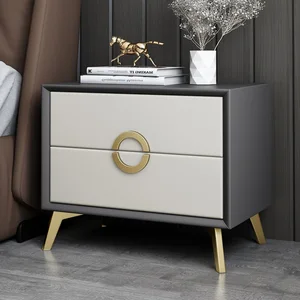 Light Luxury Bedside Table Bedroom Minimalist Leather Night Table Solid Wood Simple Bedside Cabinet Furniture For Home HY50CT