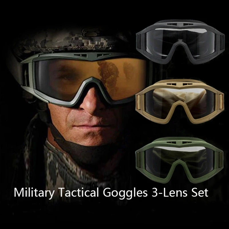 

3 Lens Outdoor Tactical Glasses Desert Locust Military Fan Goggles Dustproof Shooting Motorcycle CS Anti Impact Sports Glasses