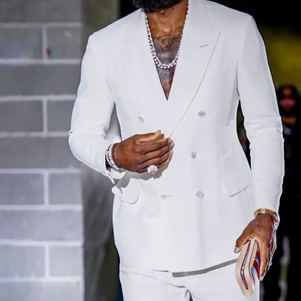 Элегантные белые костюмы для мужчин двубортный деловой Блейзер Модный