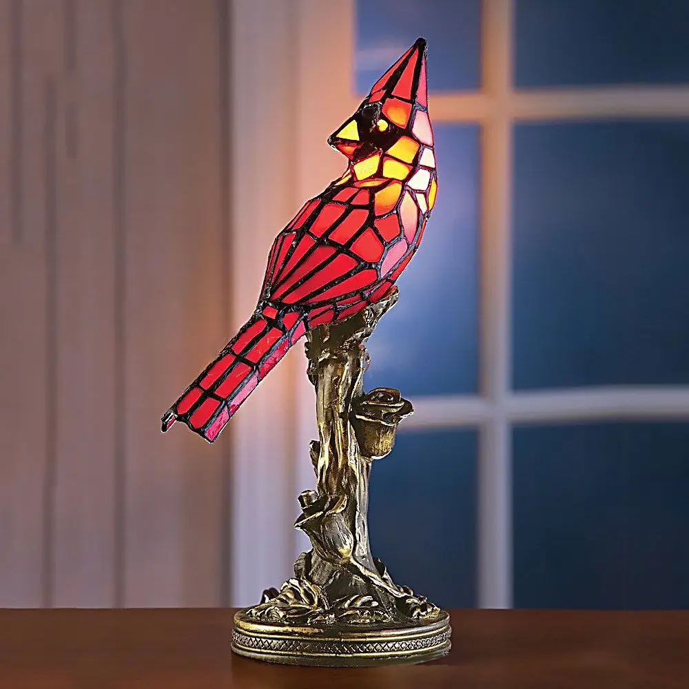 New Bird Table Lamp Nordic Style Red Stained Glass Accent Light Gift