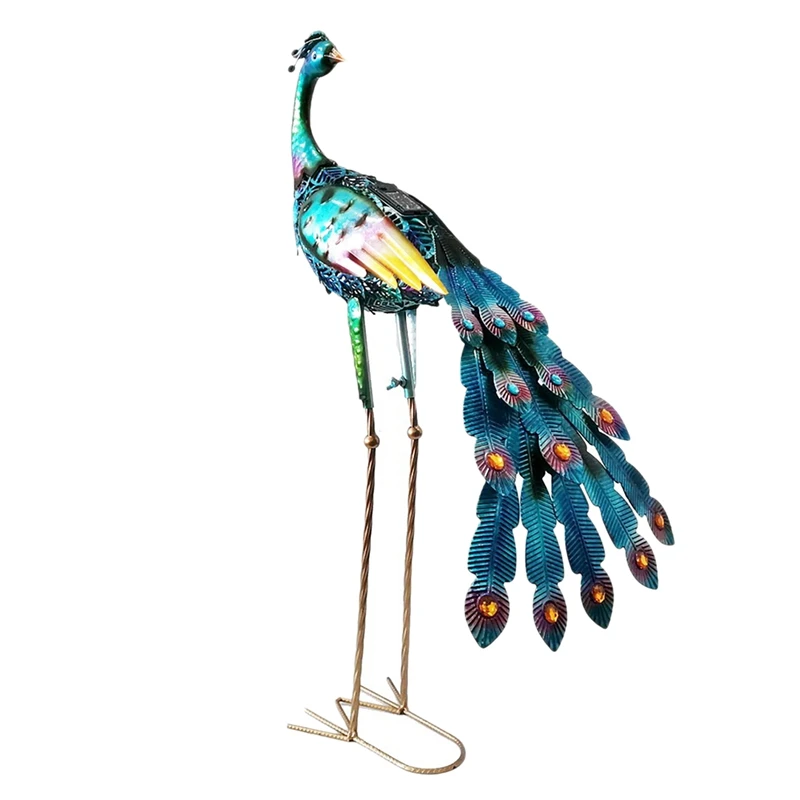 

Hot Sale Outdoor Garden Decoration Ornaments Courtyard Garden Landscape Layout Wrought Iron Animal Luminous Peacock Solar Lamp