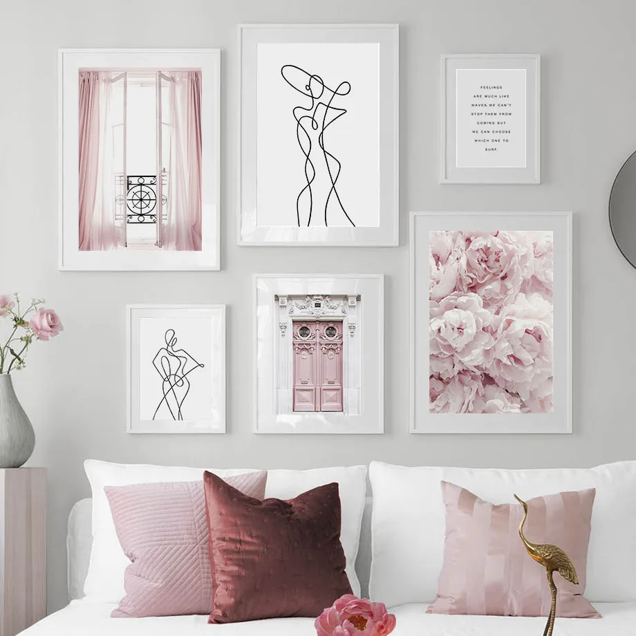 Настенный постер с розовым пейзажем для женщин настенная Картина на холсте