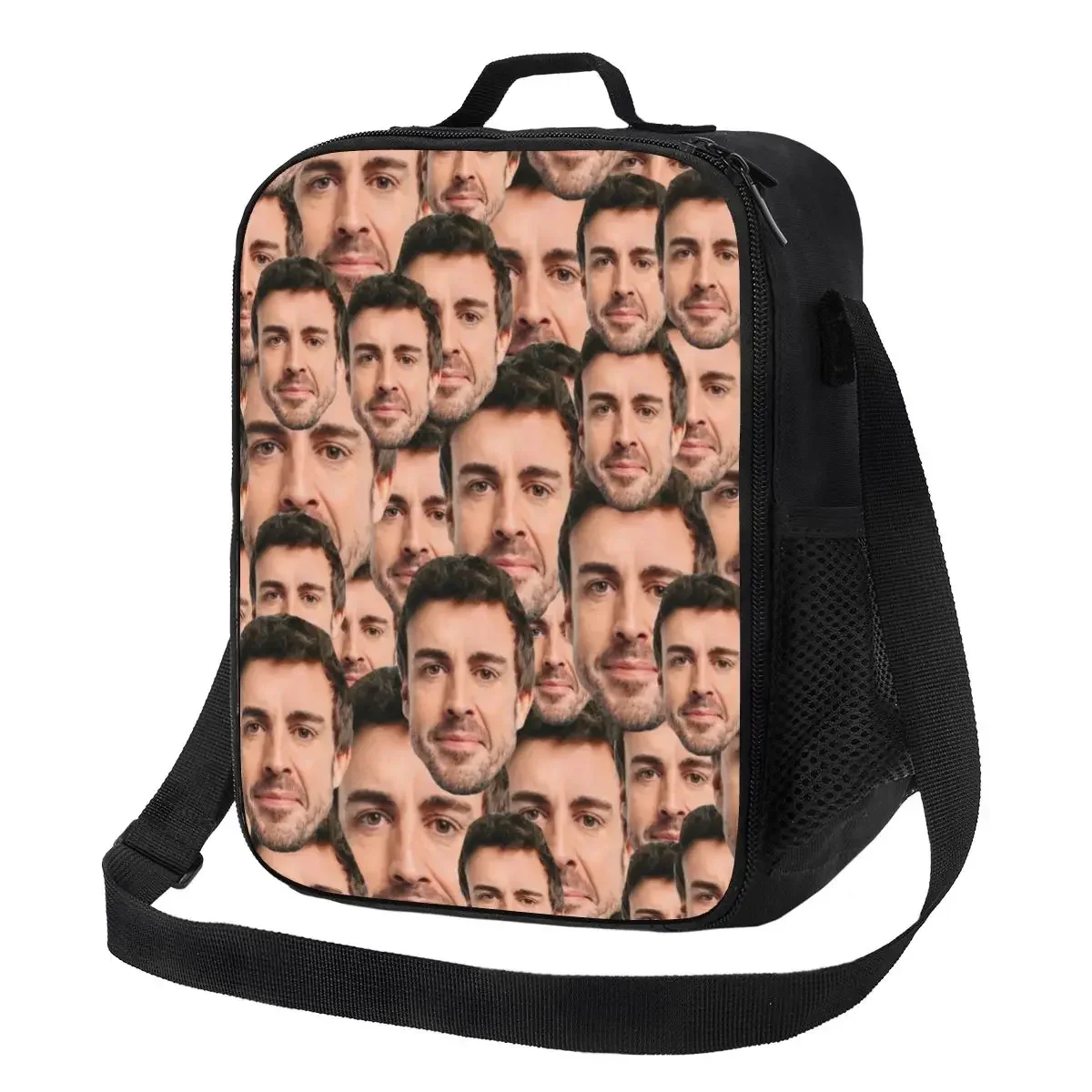 Изолированные ланч-боксы с логотипом Fernando Alonso и Alpino спортивный автомобиль