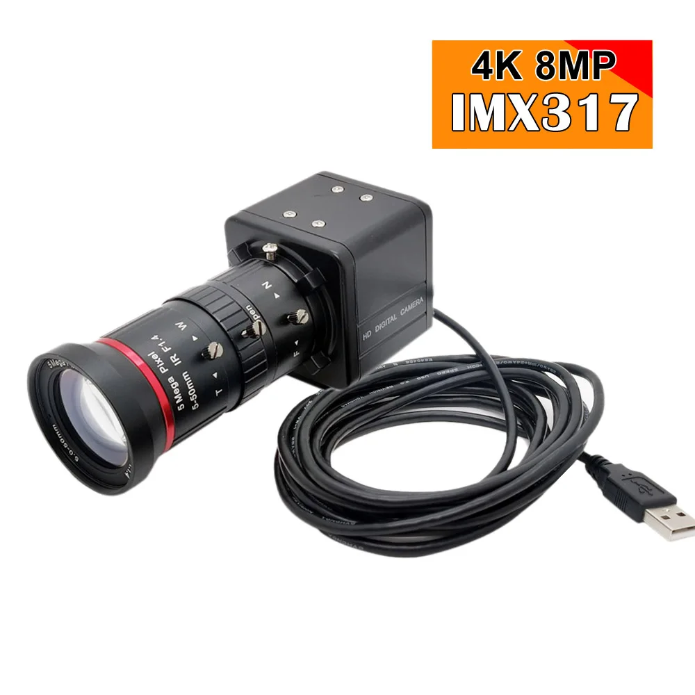 

4K USB Camera CMOS IMX317 (1/2.5) High Frame Rate 3840x2160 Mjpeg 30fps UVC Plug and Play Webcam with Manual Varifocal Lens