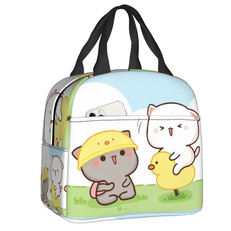 

Peach And Goma Mochi Playground Insulated Lunch Bag for Women Portable Kawaii Cat Thermal Cooler Lunch Box Office Picnic Travel
