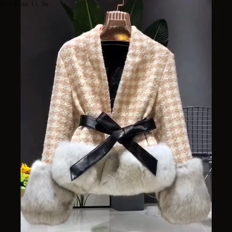 2023 Women New Genuine Silver Fox Cuffs Fox Fur Coat H5