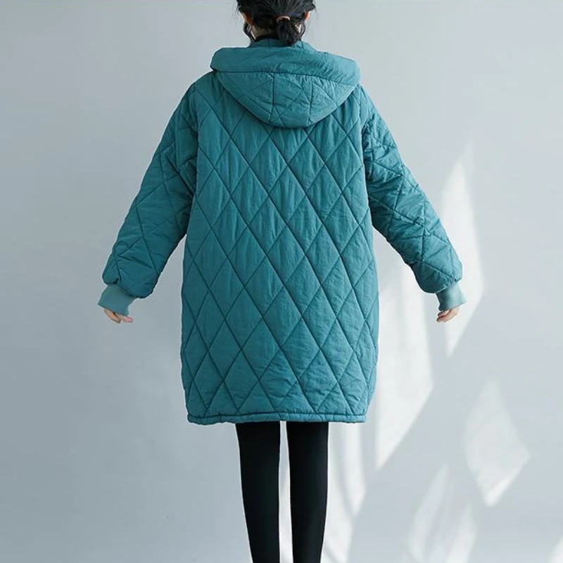 Fashion Women's Cotton Padded Jacket Winter Parka Warmth Loose Big Pocket Hooded Midi Coat Free Shipping Wholesale New