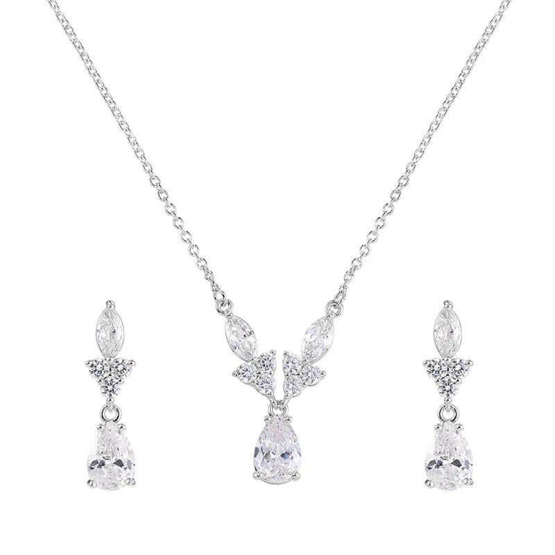 

WEIMANJINGDIAN Brand New Arrival Simple Teardrop Cubic Zirconia Necklace and Earring Jewelry Set for Women Bride or Bridesmaid