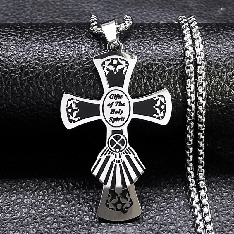 

Cross of The Holy Spirit Chain Necklace Silver Color Necklace Women/Men Stainless Steels Jewelry cadena acero inoxidable N8154