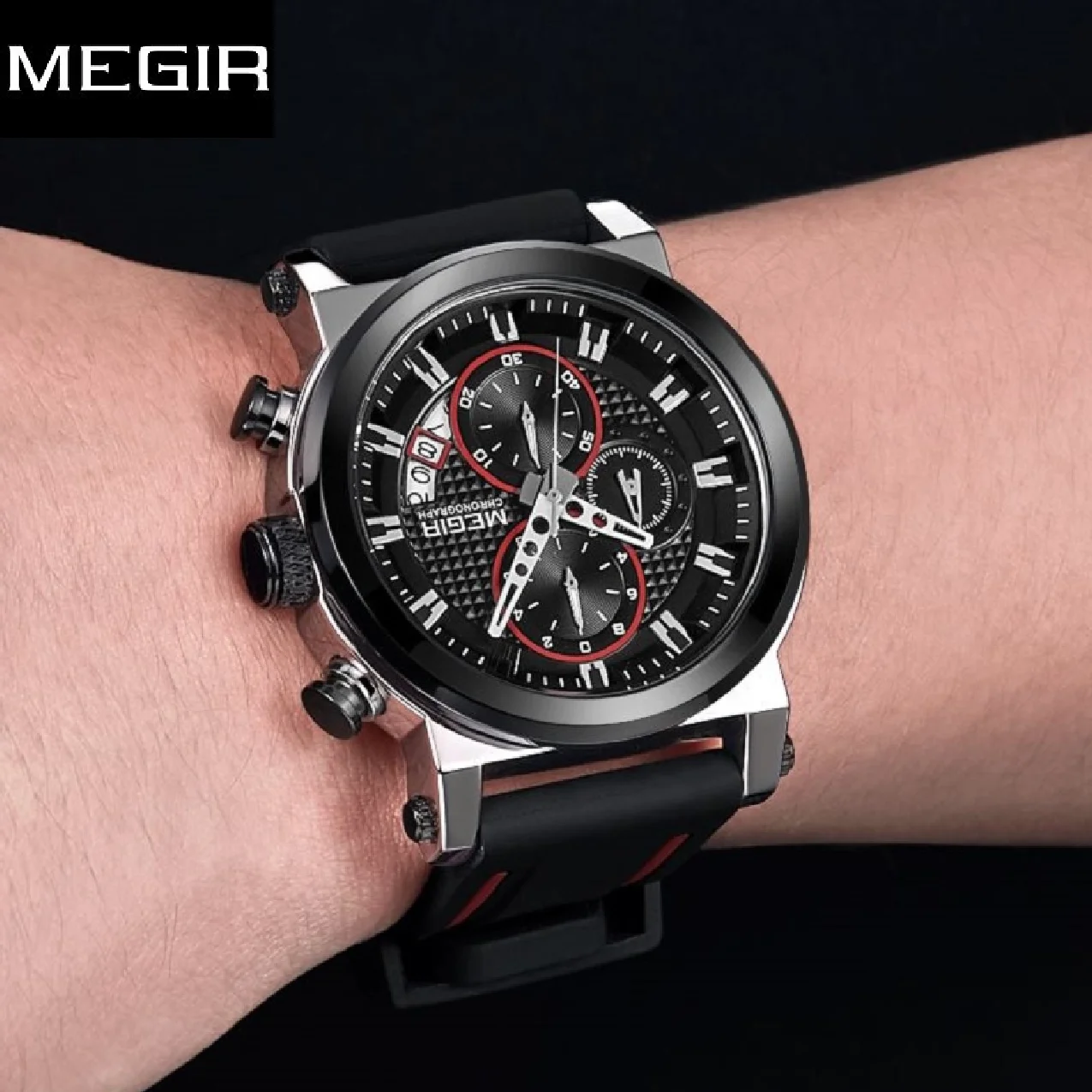 

Megir Original New Men's Quartz Casual Watches Silicone Sports Army Chroronograph 3bar Waterproof Wrist Watch Man Relogios Clock