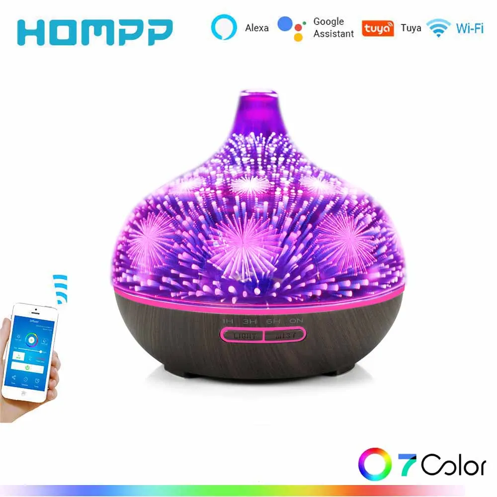 Wifi Aromatherapy Essential Oil Diffuser Glass Fragrance Humidifier Adjustable Home Auto Close Alexa Google APP Assistant