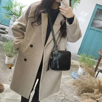 woolen coat women korean fashion loose mid length woolen coat women spring autumn beige black elegant jackets female ld2876