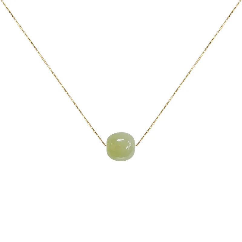 

New Hetian Jade Necklace for Women Jewelry 2022 14K Gold Plated Simple Fashion Stone Chains Pendant Retro Female Jewelry Gift