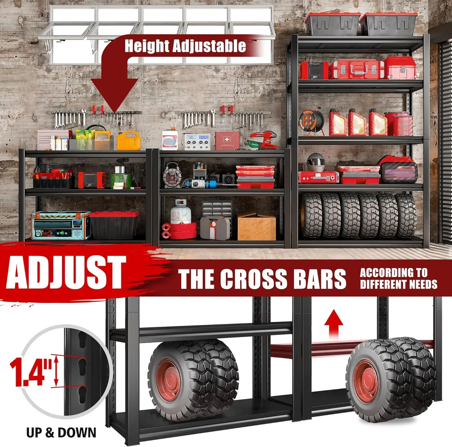 Raybee 4 упаковки регулируемые гаражные полки сверхмощные 5-уровневые для хранения