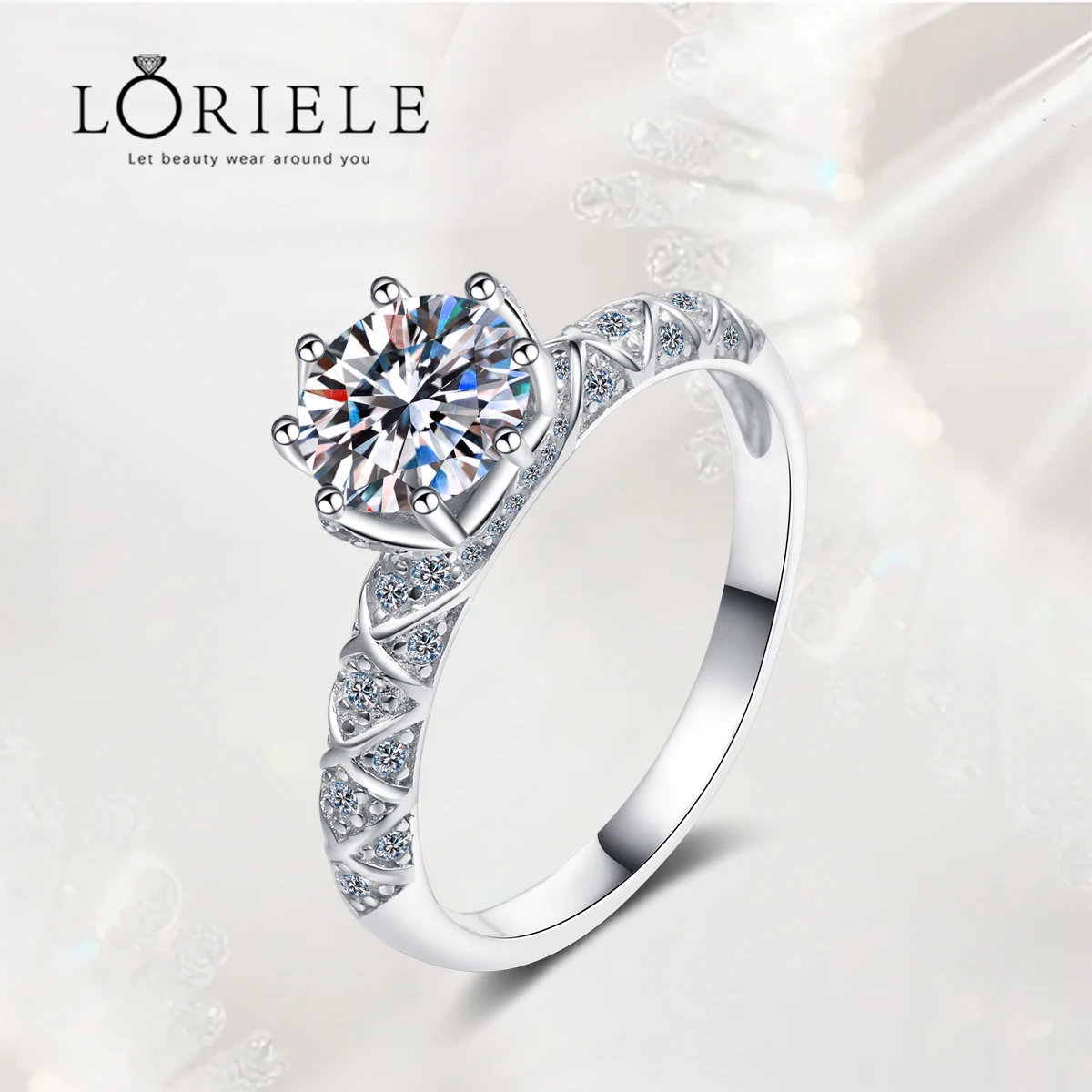 

LORIELE Moissanite Crown Engagement Ring 1CT Diamond Floral Euro Shank 8 Prong Sterling Silver Wedding Rings For Women Jewelry