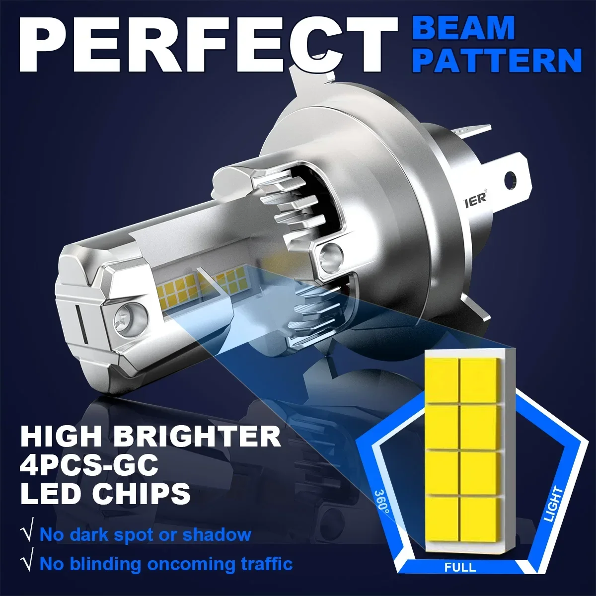 2x100W Turbo H4 светодиодный Автомобильная фара 9003 лм 6500 HB2 дальний и ближний свет