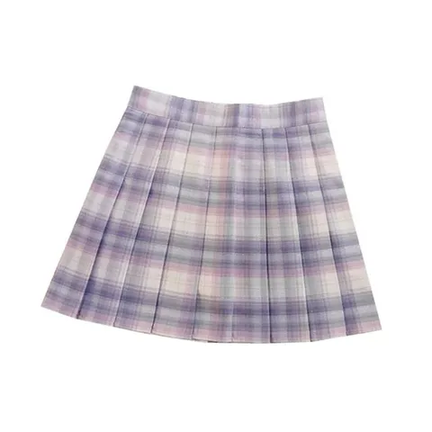 Purple Women Pleated Skirts High Waist Woman Plaid Mini Skirt Preppy Style Casual Female Skirts Sweet A-line Ladies Short Skirt