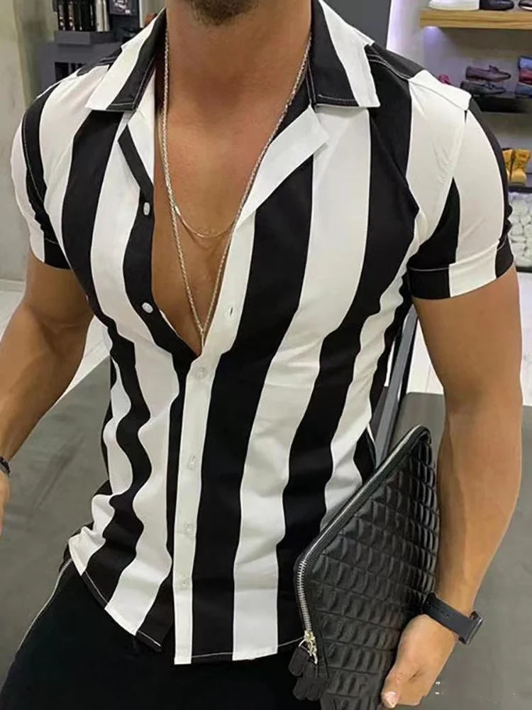 

Men's Sirts oliday awaiian Beac Sirts Striped Print Tops Business Casual Cropped Oversized T-Sirts 5XL Desiner Clotin