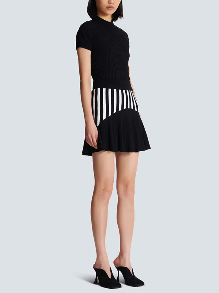 Юбка y2k весна/лето черно-белая полосатая юбка рыбий хвост плиссированные