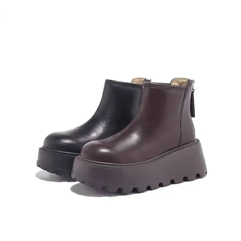 Женские ботильоны на платформе кожаные туфли высоком каблуке трендовые новые