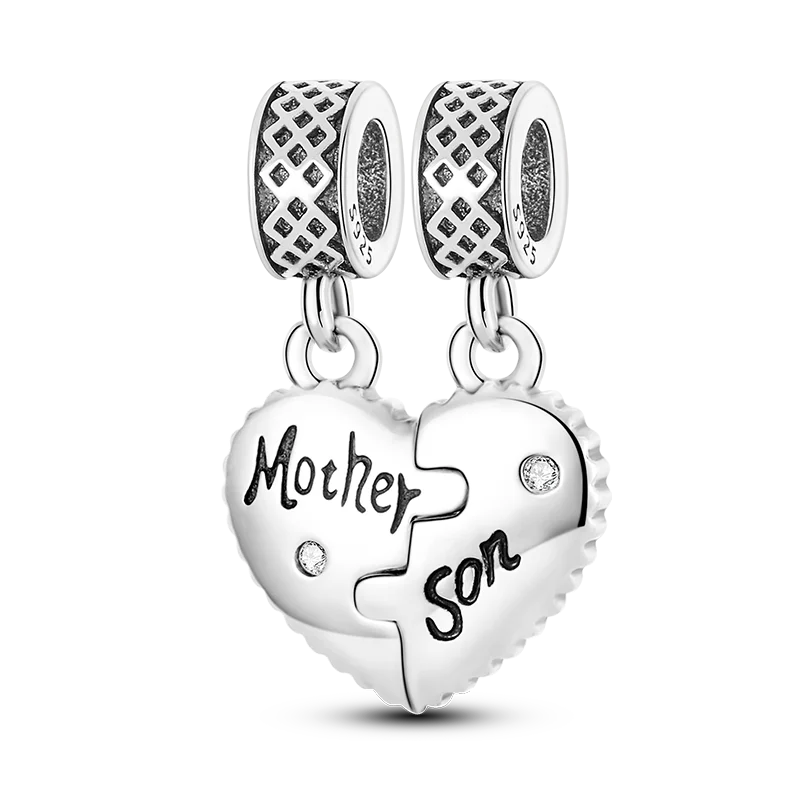 New Double Heart-shape Charms Beads 925 Silver Mom Daughter Son Friendship Dangle Pendant Fit Pandora Bracelet DIY Jewelry Gift images - 6