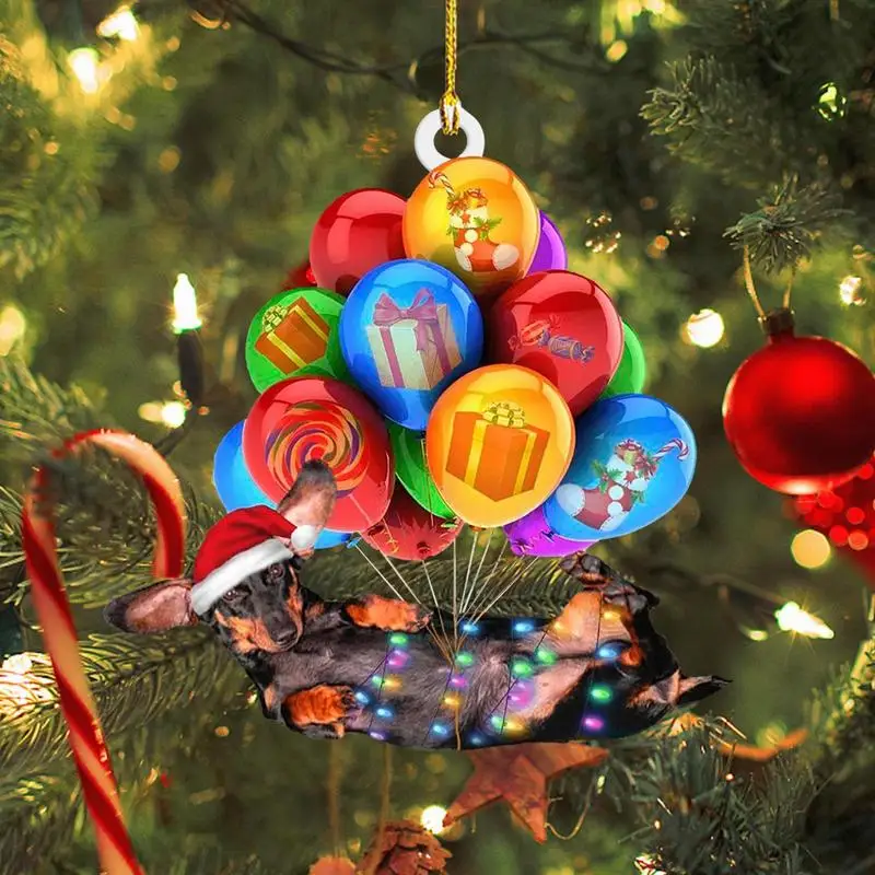 Christmas Ornaments Craft Dog Decor For Home Winter Party Acrylic Christmas Tree Pendants Sausage Dog Hanging Ornaments Dog