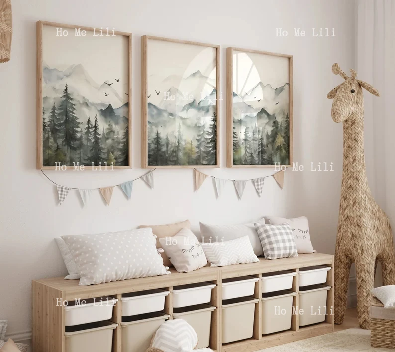 Акварельная гора набор из 3-х предметов настенные художественные принты сосновый