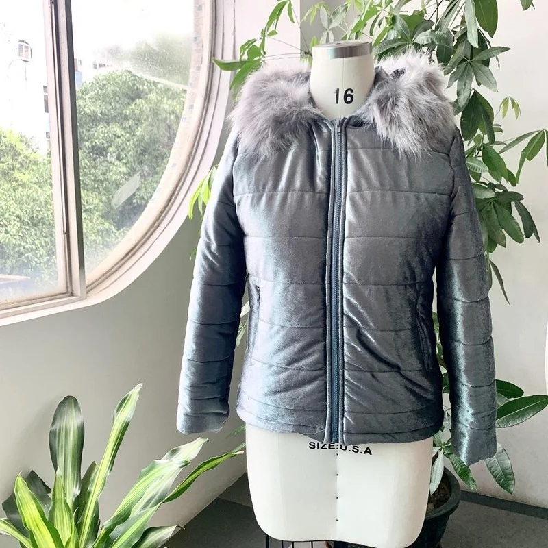 Winter Velvet Jacket Jacket Women's Cotton Padding Fashion Hooded Fur Collar Thick Warm Jacket Winter Snow Jacket Streetwear