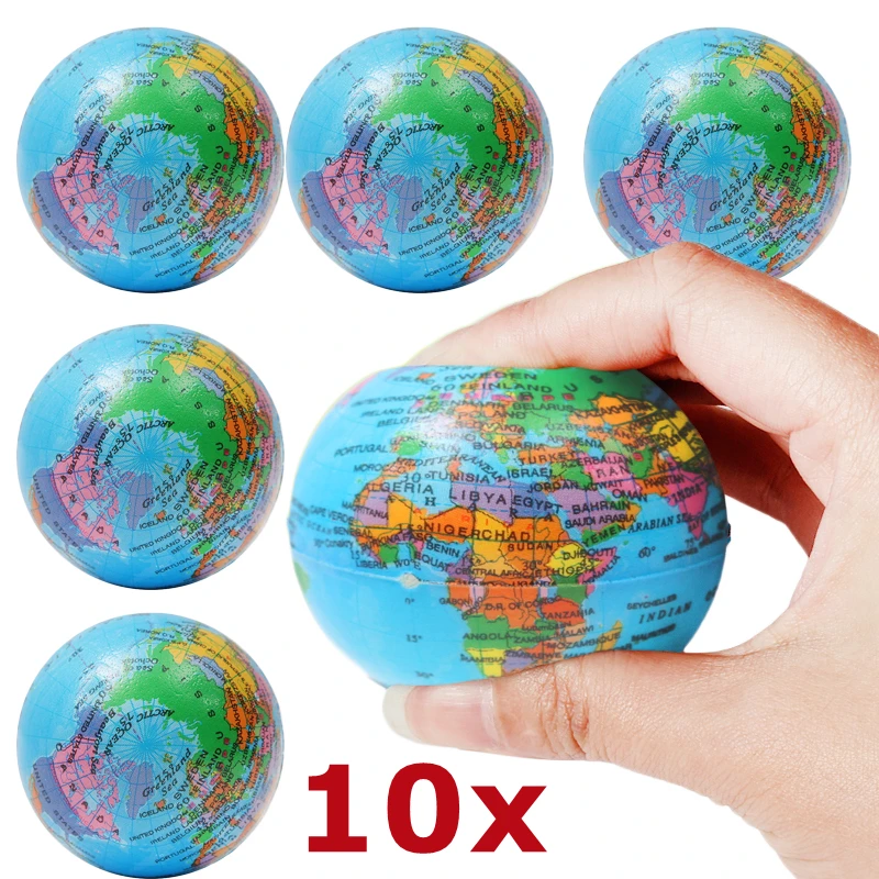 

10Pcs Squeeze Globe Toys Stress Relief PU Foam Squeeze Ball Sponge Toys World Map For Kids Adults Children Fun & Education