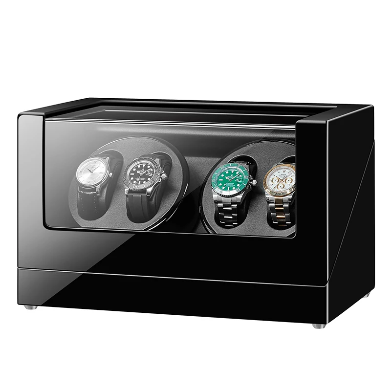

Good Quality 4 Watch Winder for Automatic Watches with Extremely Quiet Motor Large Capacity Wood Baking Finish Black PU Leather