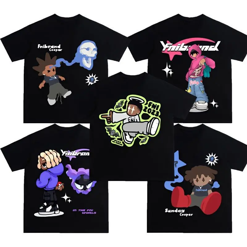 Y2K Hip Hop Letter Printed T Shirt Cartoon Printed Oversized Tops New Harajuku Fashion Casual All Match Loose Tops Streetwear