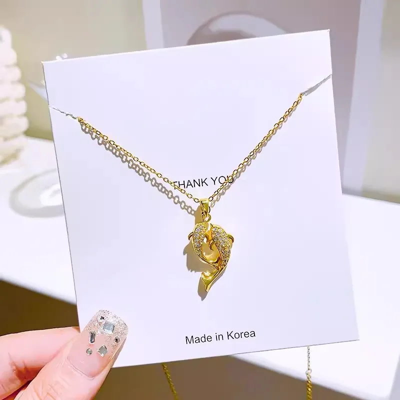 Изысканное колье из титановой стали с подвеской в виде дельфина сверкающий