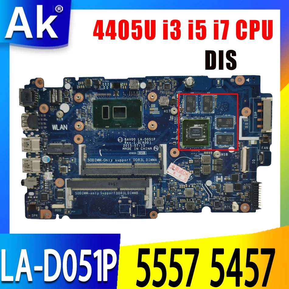 

CN-02XPMY 042VN5 For Dell Inspiron 5557 5457 laptop motherboard BAV00 LA-D051P w/ 4405U i3 i5 i7 6th Gen CPU Notebook mainboard