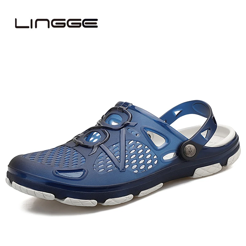 

LINGGE New Summer Jelly Shoes Men Beach Sandals Hollow Slippers Men Flip Flops Light Sandalias Outdoor Summer Chanclas