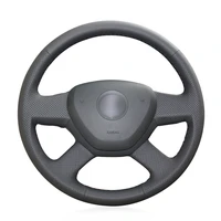 diy custom black artificial leather steering wheel cover for skoda octavia fabia