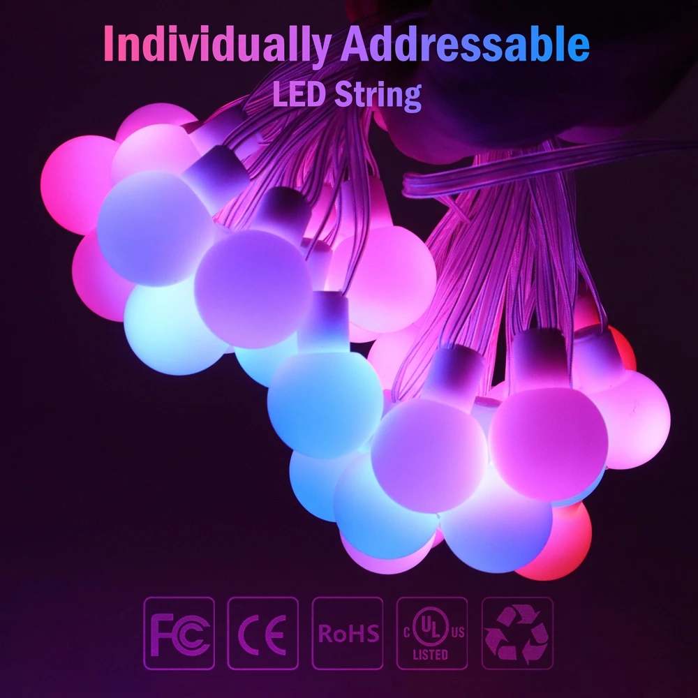 Dream Color WS2812B RGB Round Ball LED String Lights Christmas Party Birthday Decoration Addressable Individually IP67 DC5V