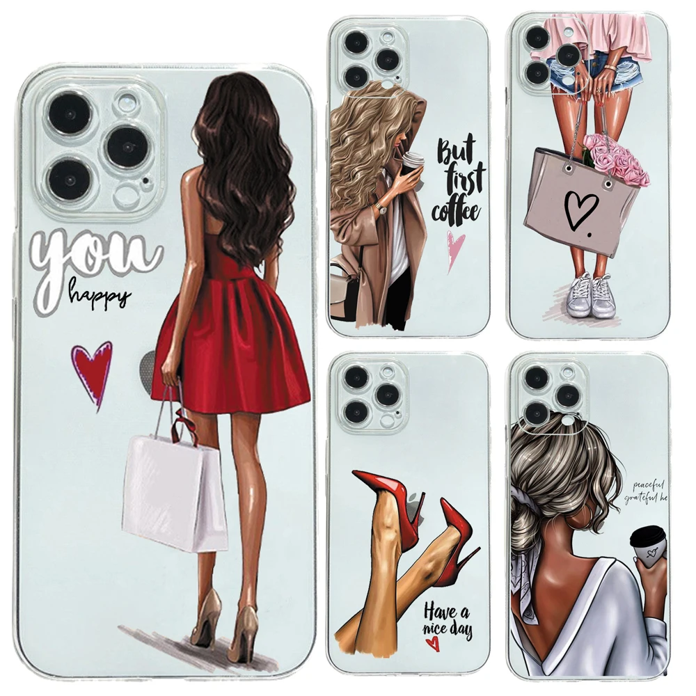 

Fashion Beautiful Girl Pattern Case For iPhone 11 Pro 13 Clear Soft Phone Cover For iPhone 12 6S 7 8 Plus X XR XS Max SE20 Capa