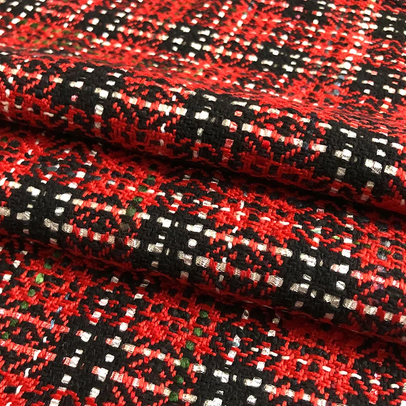 50x145 см модная красная сетчатая окрашенная в пряжку твидовая ткань для женщин