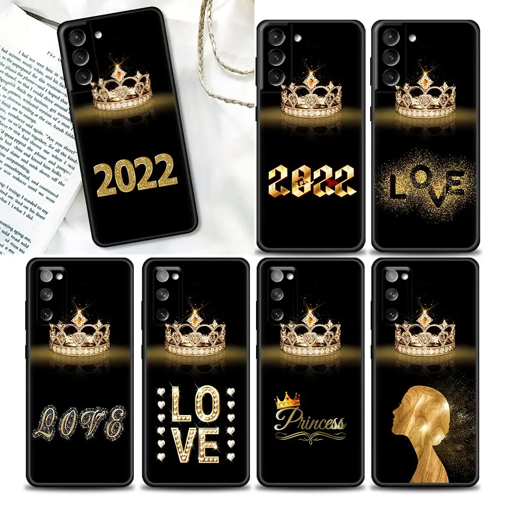 

Diamond Crown 2022 Happy Newyear Flower Queen Case For Samsung Galaxy S20 S21 FE S10 S9 S8 S22 Plus Ultra Lite Case Soft Cover