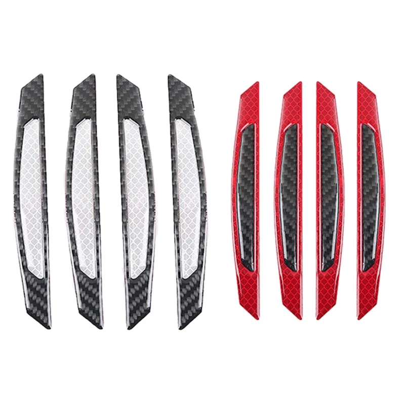 

8Pcs Super Reflective Stickers Carbon Fiber Strips Car Side Door Edge Bumper Trim Stickers -White & Red
