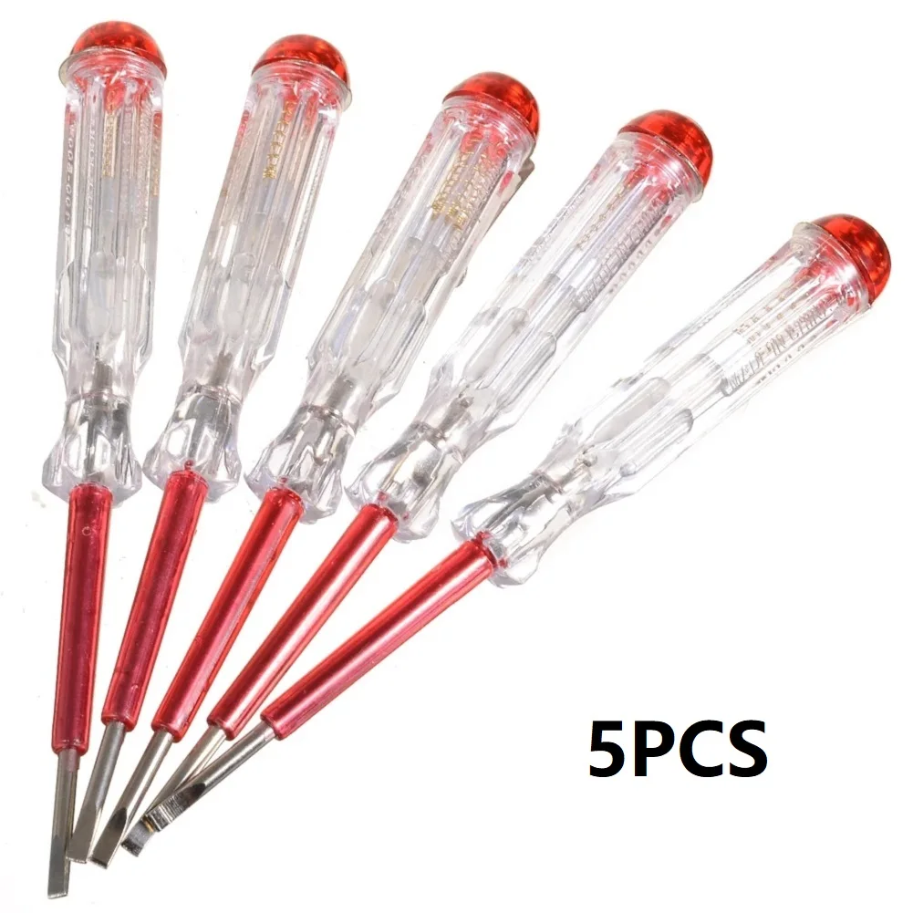 

5pcs 100V-500V Circuit Tester Screw Driver LED Electric Voltage Detector Tester Pen Flat Screwdriver Electrical 130*10mm Tester