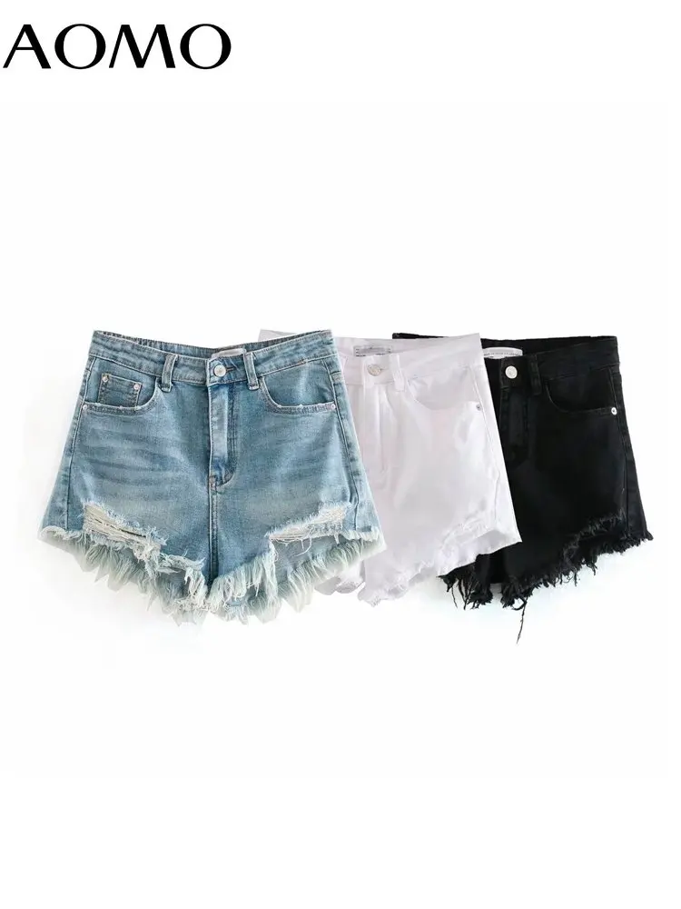 

Женские рваные джинсовые шорты AOMO, хлопковые шорты с карманами в стиле ретро, 4m 2023 A, лето