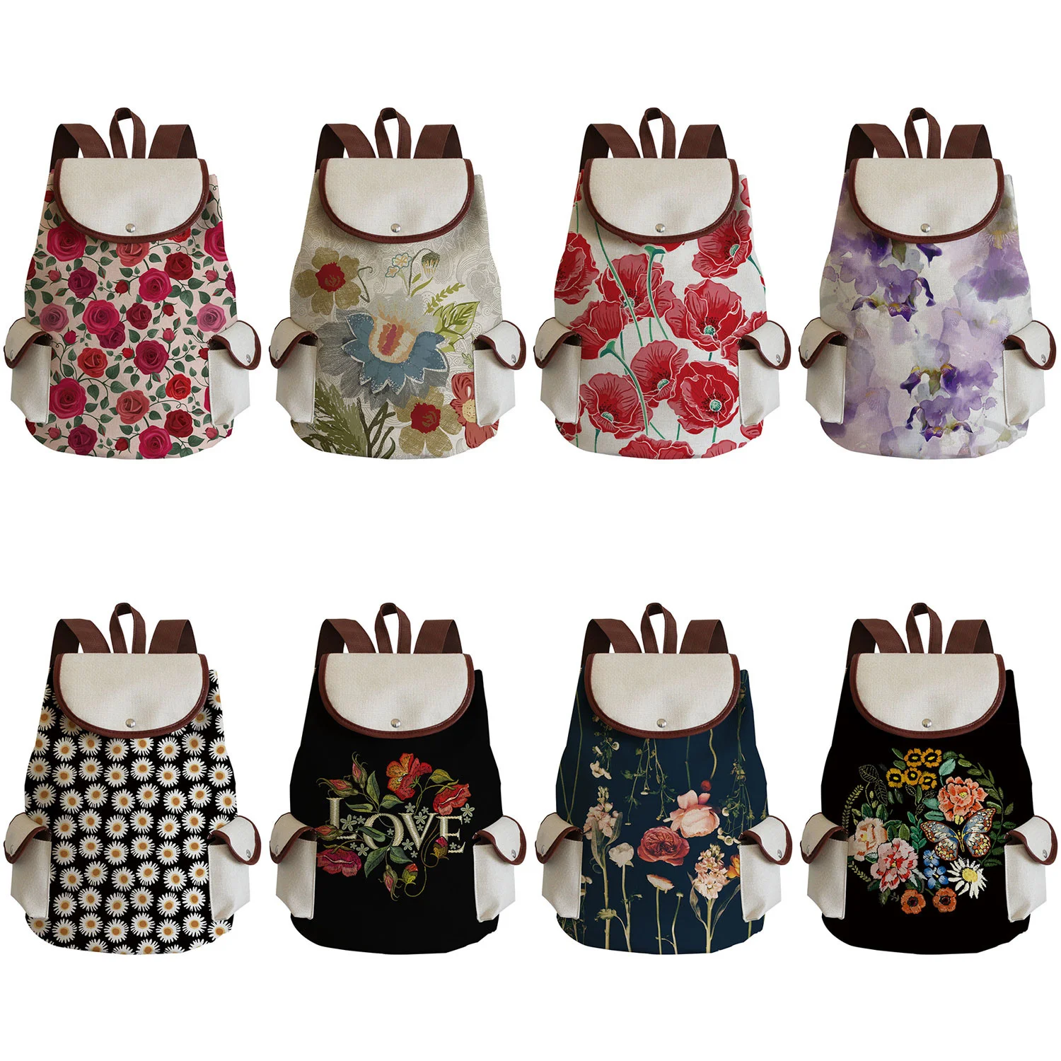 

2023 Vintage Drawstring Backpacks Women Large Capacity Flower Ethnic Style Practical Portable Linen Shoulders Backpacks