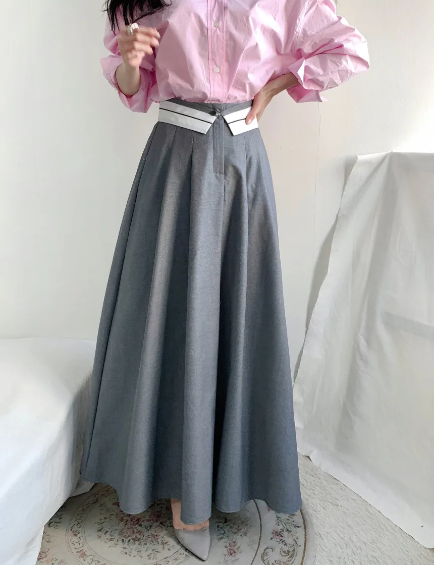 

2023Korean Elegant High Waist Grey Half Dress long skirts for women