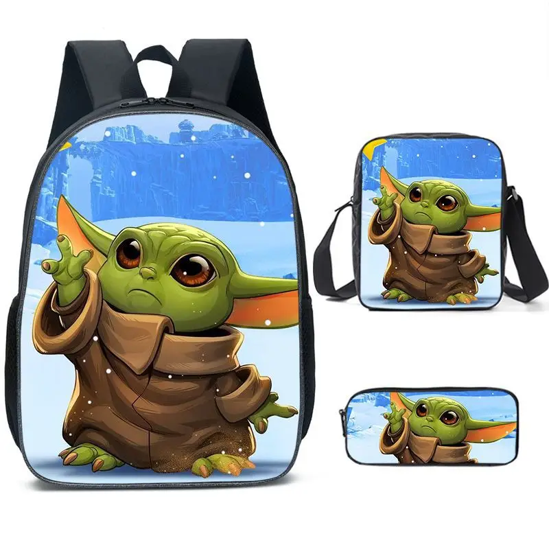 

3-piece Baby Grogu Stuffed Backpack Cute Cartoon Laptop Backpack Shoulder Bag Clutch For Students