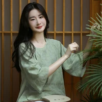 2022 traditional chinese vintage blouse flower print women qipao shirts chinese hanfu elegant oriental tang suit chinese blouse