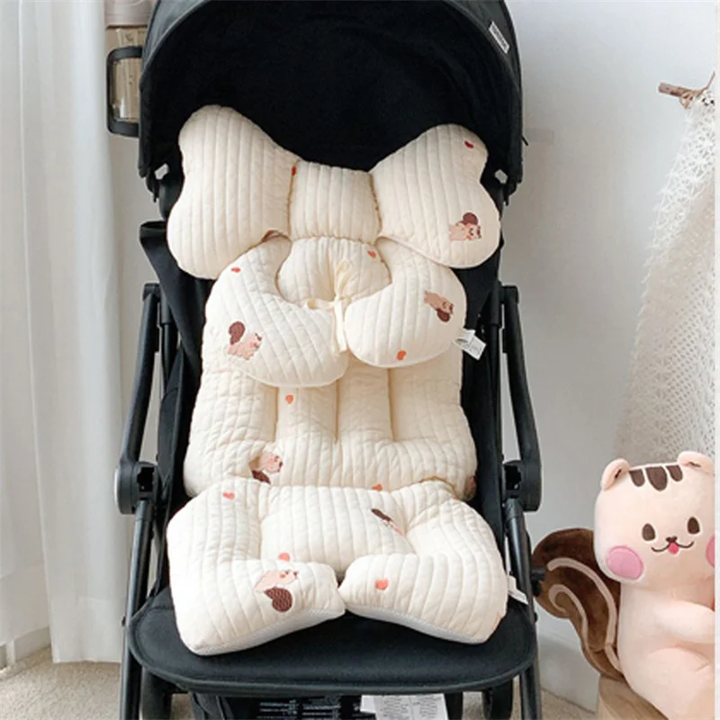 Baby Stroller Cushion Thicken Bear Embroidery  Cotton Diapers Changing Nappy Pad Breathable Seat Carriages Pram Universal Mat
