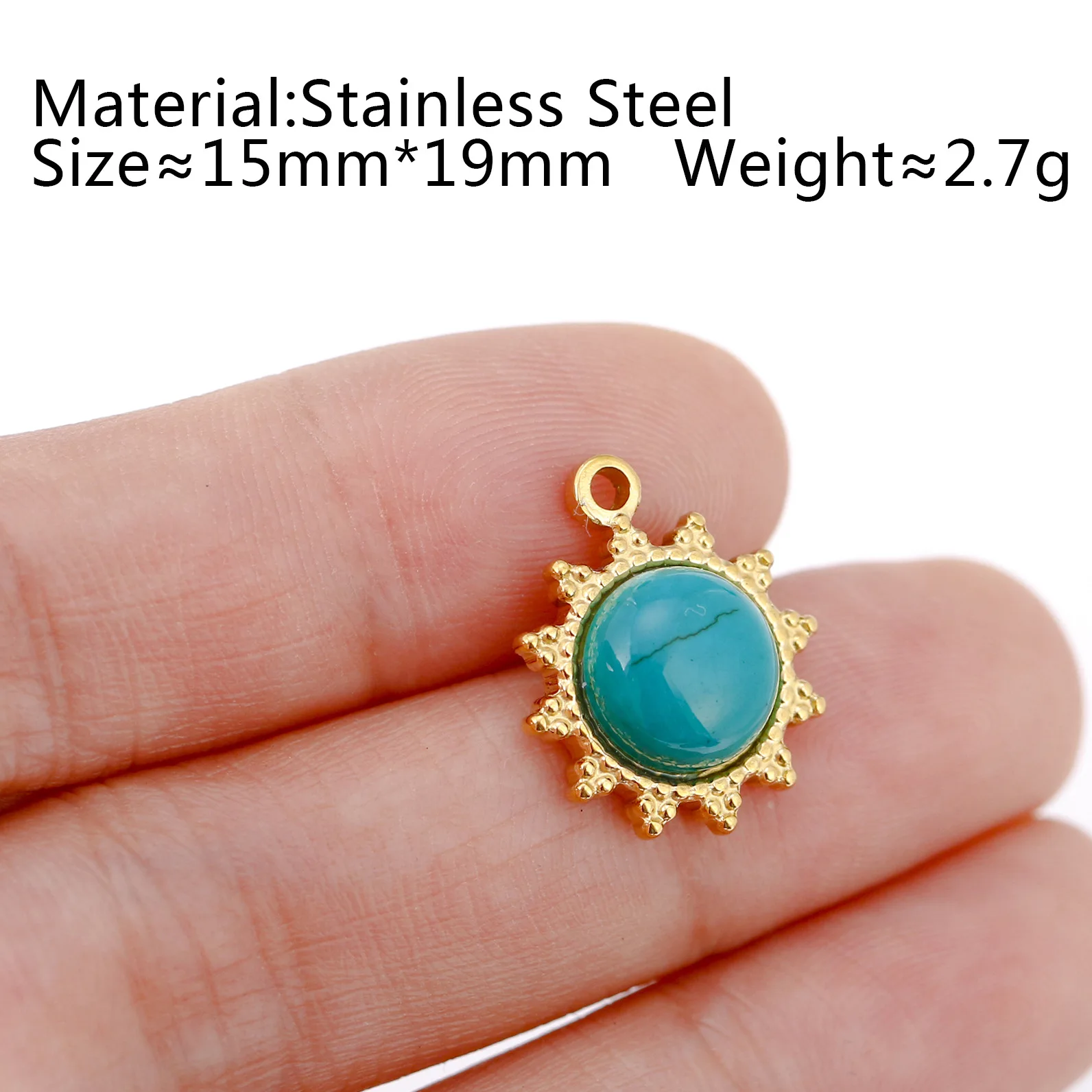 3Pcs/Lot Natural Turquoise Charms Stainless Steel Sun Pendants Charm for Earring Bracelet Necklace Making DIY Crafts Wholesale